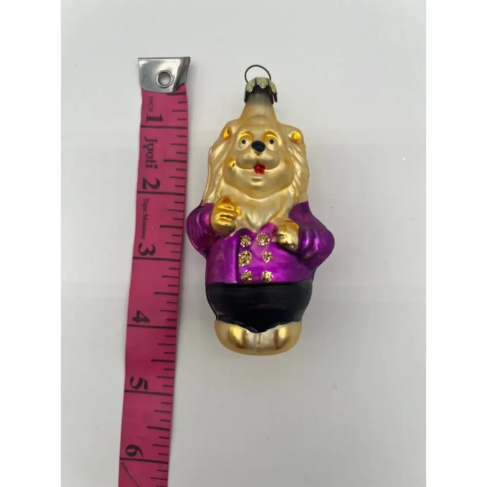 Vintage Blown Glass Lion Holiday Christmas Purple Gold Animal Ornament - 4" - Picture 3 of 3